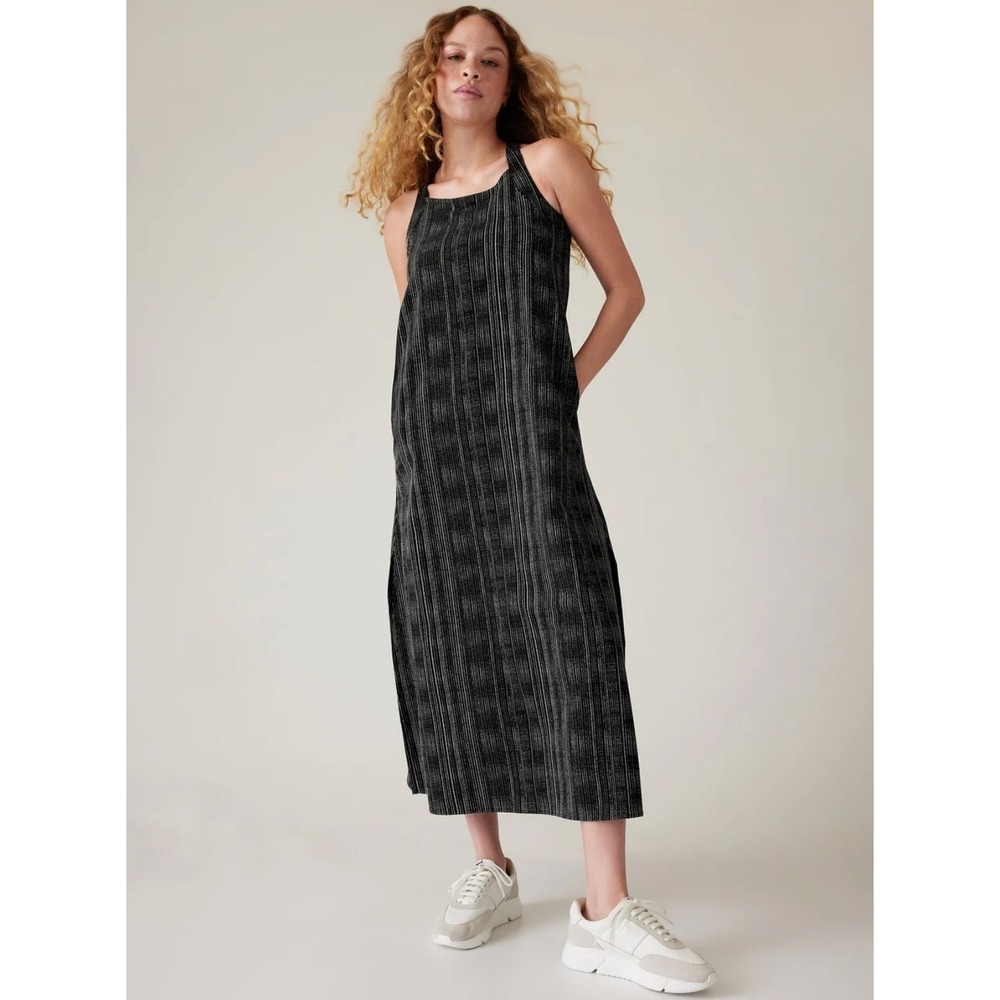 Athleta Arrival Dress Maxi Amara Stripe‎ Black White Small Criss Cross Back